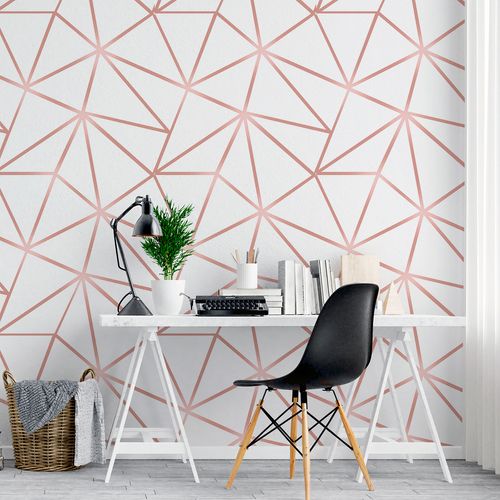 Papel de Parede Adesivo Geométrico Triângulos Zara Rose Gold e Branco - Medidas: 48 x 300 cm