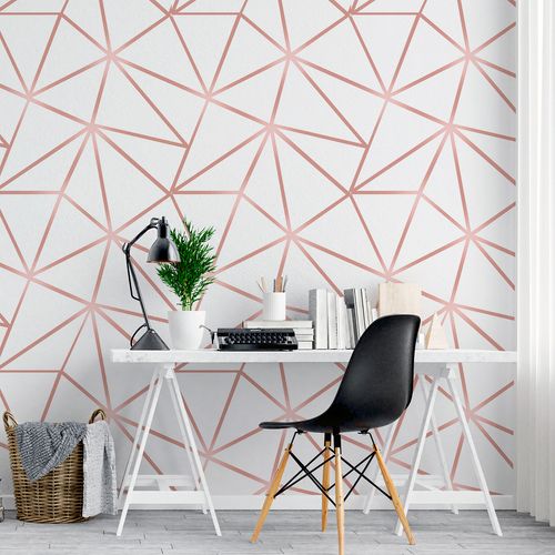 Papel de Parede Adesivo Geométrico Triângulos Zara Rose Gold e Branco