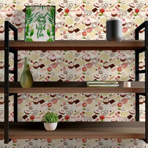 Papel de Parede Adesivo Gourmet Bar Cafeteria Bolos & Doces - Medidas: 48 x 300 cm