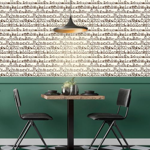 Papel de Parede Adesivo Gourmet Bege Acessórios de Cozinha - Medidas: 48 x 300 cm