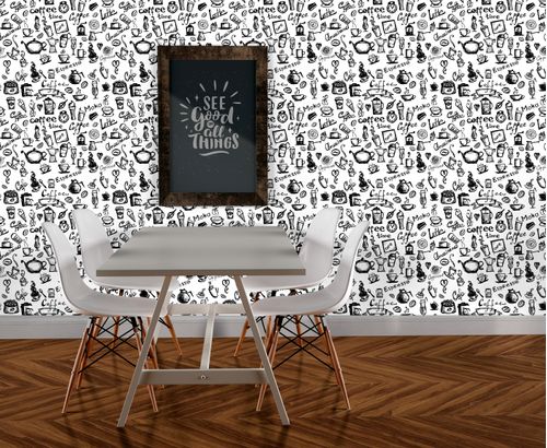 Papel de Parede Adesivo Gourmet Branco Cafeteria Café Coffee - Medidas: 48 x 300 cm