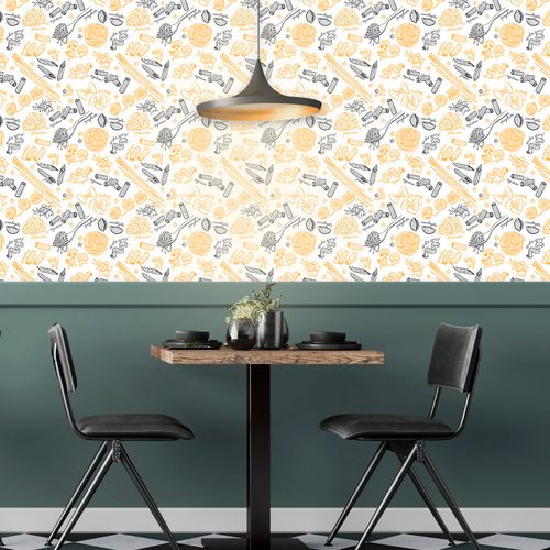 Papel de Parede Adesivo Gourmet Branco Massas Macarrão Spaghetti - Medidas: 48 x 300 cm