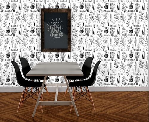 Papel de Parede Adesivo Gourmet Branco Restaurante Salada Folhas - Medidas: 48 x 300 cm