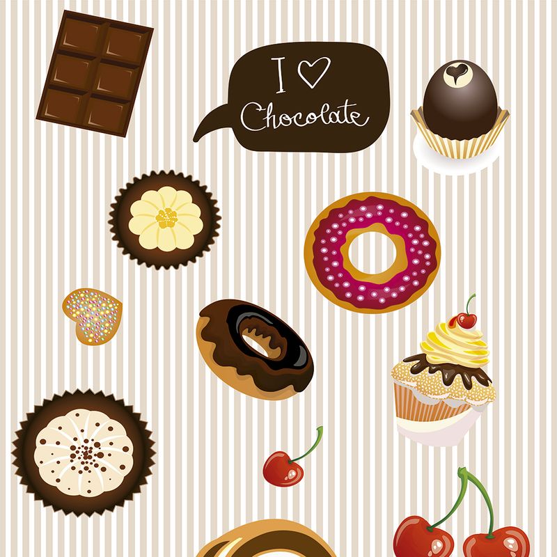 Papel de Parede Adesivo Gourmet Chocolate Rosquinha Cereja