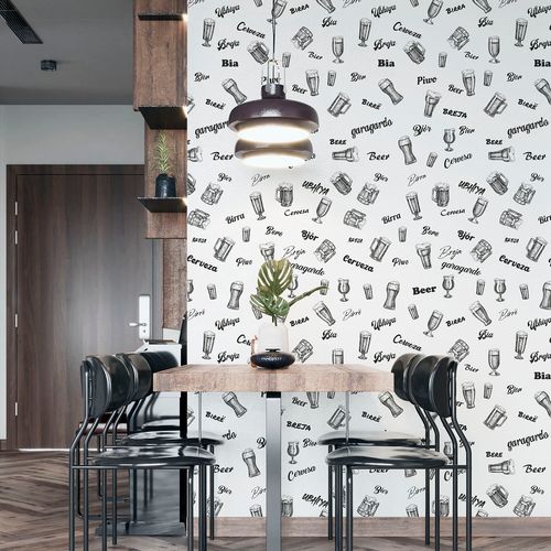 Papel de Parede Adesivo Gourmet P&b Bar Cerveja Retrô - Medidas: 48 x 300 cm