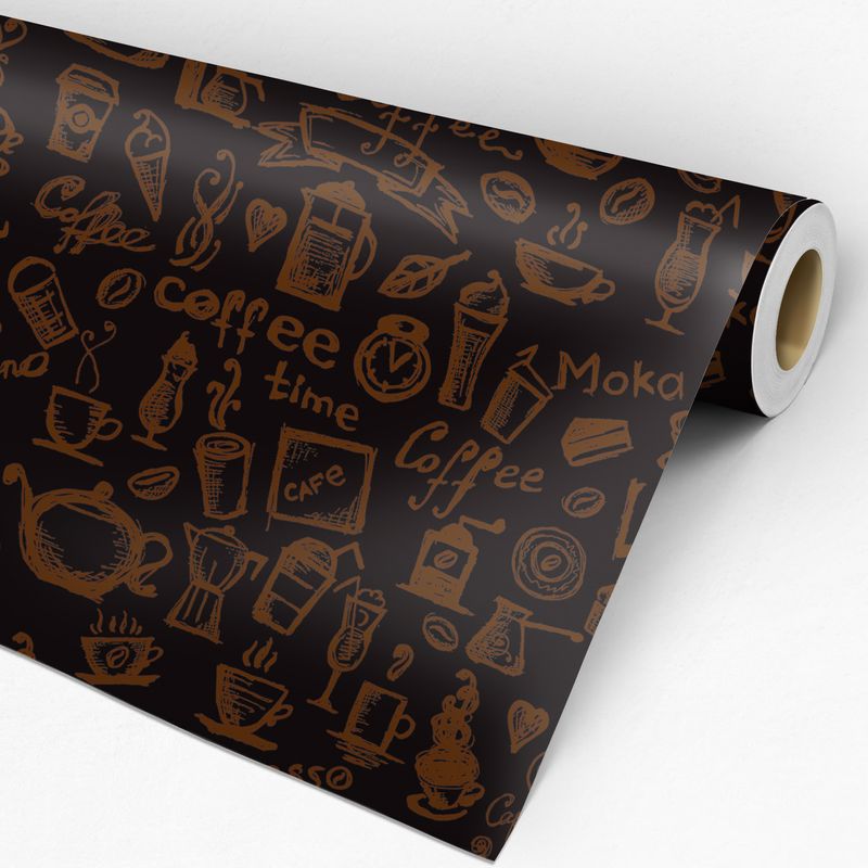 Papel de Parede Adesivo Gourmet Preto Cafeteria Café Coffee