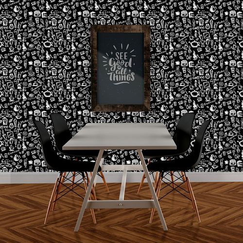 Papel de Parede Adesivo Gourmet Preto Cafeteria Café Coffee Time - Medidas: 48 x 300 cm