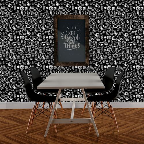 Papel de Parede Adesivo Gourmet Preto Cafeteria Café Coffee Time