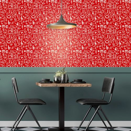 Papel de Parede Adesivo Gourmet Vermelho Cafeteria Café - Medidas: 48 x 300 cm