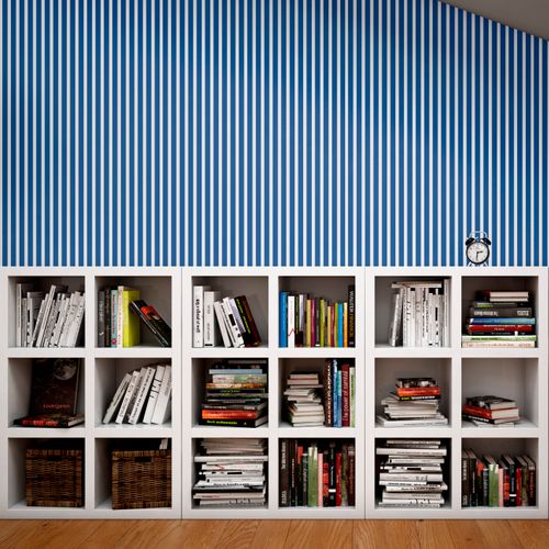 Papel de Parede Adesivo Listrado Azul Escuro e Branco - Medidas: 48 x 300 cm