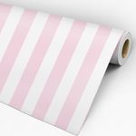 Rolo do Papel de Parede Adesivo Listrado Branco e Rosa Claro