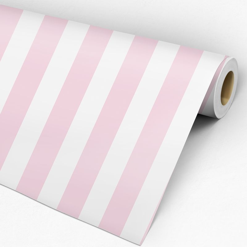 Rolo do Papel de Parede Adesivo Listrado Branco e Rosa Claro