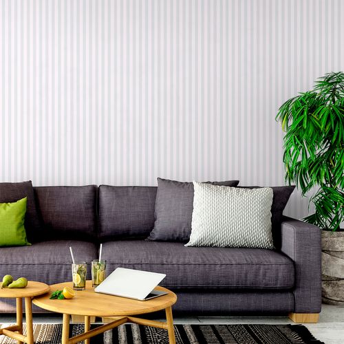 Papel de Parede Adesivo Listrado Cinza e Branco - Medidas: 48 x 300 cm