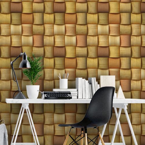 Papel de Parede Adesivo Madeira Cubos - Medidas: 48 x 300 cm
