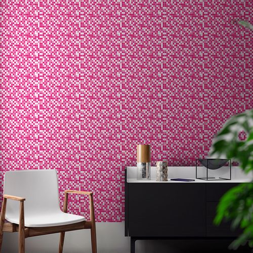 Papel de Parede Adesivo Pastilha Rosa Pink e Branca - Medidas: 48 x 300 cm
