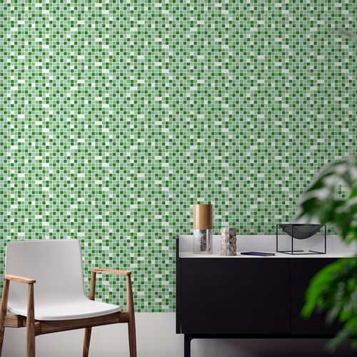 Papel de Parede Adesivo Pastilha Verde e Branca - Medidas: 48 x 300 cm