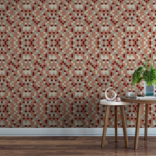 Papel de Parede Adesivo Pastilha Vinho, Coral e Branca - Medidas: 48 x 300 cm