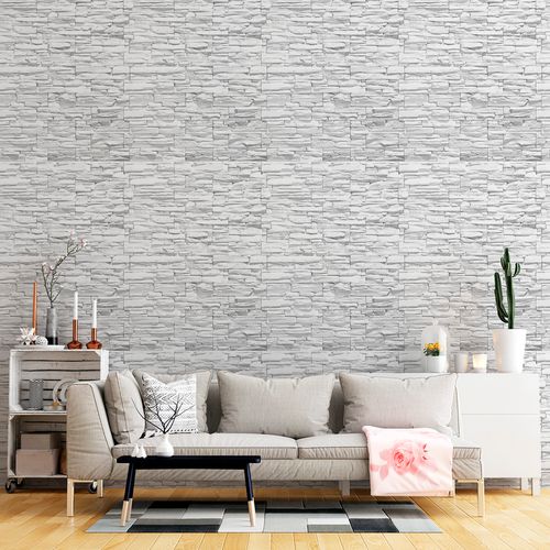 Papel de Parede Adesivo Pedra Canjiquinha Branca - Medidas: 48 x 300 cm