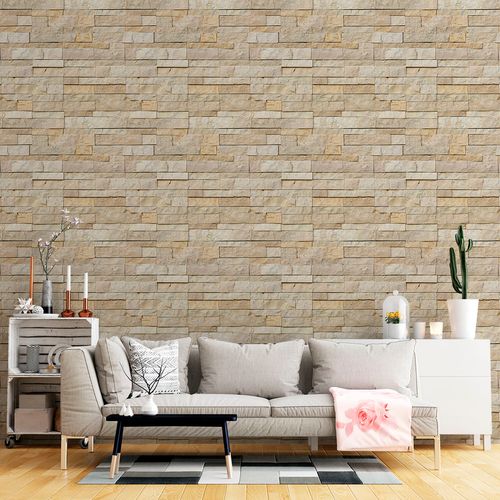 Papel de Parede Adesivo Pedra Tijolinho Bege - Medidas: 48 x 300 cm