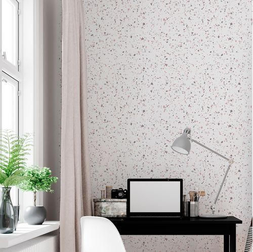 Papel de Parede Adesivo Textura Branco com Pedras Coloridas Granilite - Medidas: 48 x 300 cm