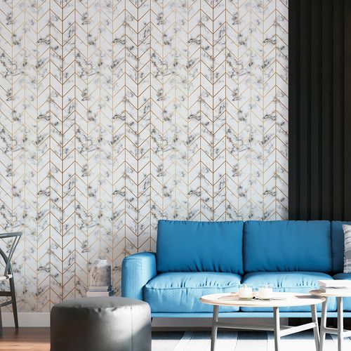 Papel de Parede Adesivo Textura Mármore Cinza com Listras - Medidas: 48 x 300 cm