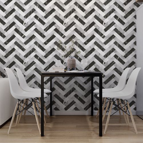 Papel de Parede Adesivo Textura Mármore Preto e Branco - Medidas: 48 x 300 cm