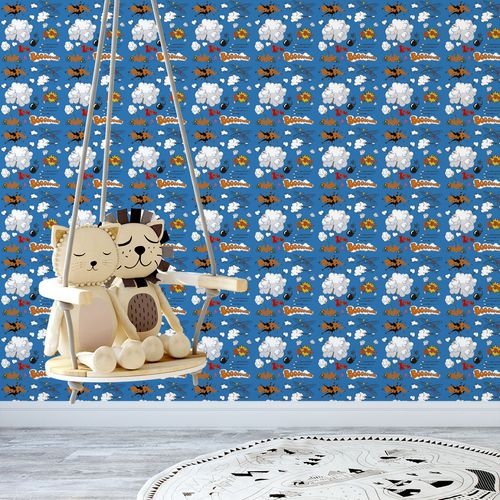 Papel de Parede Adesivo Teens Azul Pop Art Speech - Medidas: 48 x 300 cm