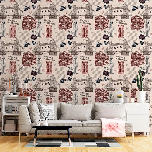 Papel de Parede Adesivo Teens Bege Londres London - Medidas: 48 x 300 cm