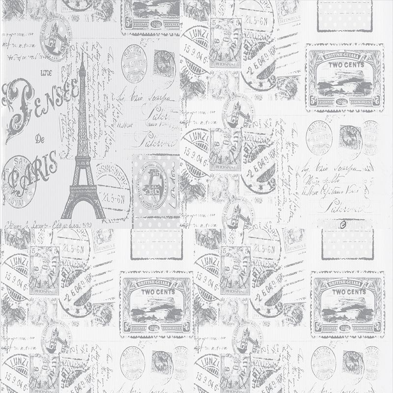 Papel de Parede Adesivo Teens Cinza Carimbo de Paris Vintage