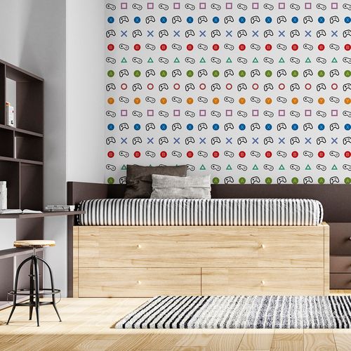 Papel de Parede Adesivo Teens Gamer Playstation Xbox Player Games - Medidas: 48 x 300 cm