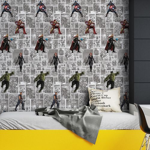 Papel de Parede Adesivo Teens Geek Quadrinhos HQ Marvel Vingadores Avengers - Medidas: 48 x 300 cm
