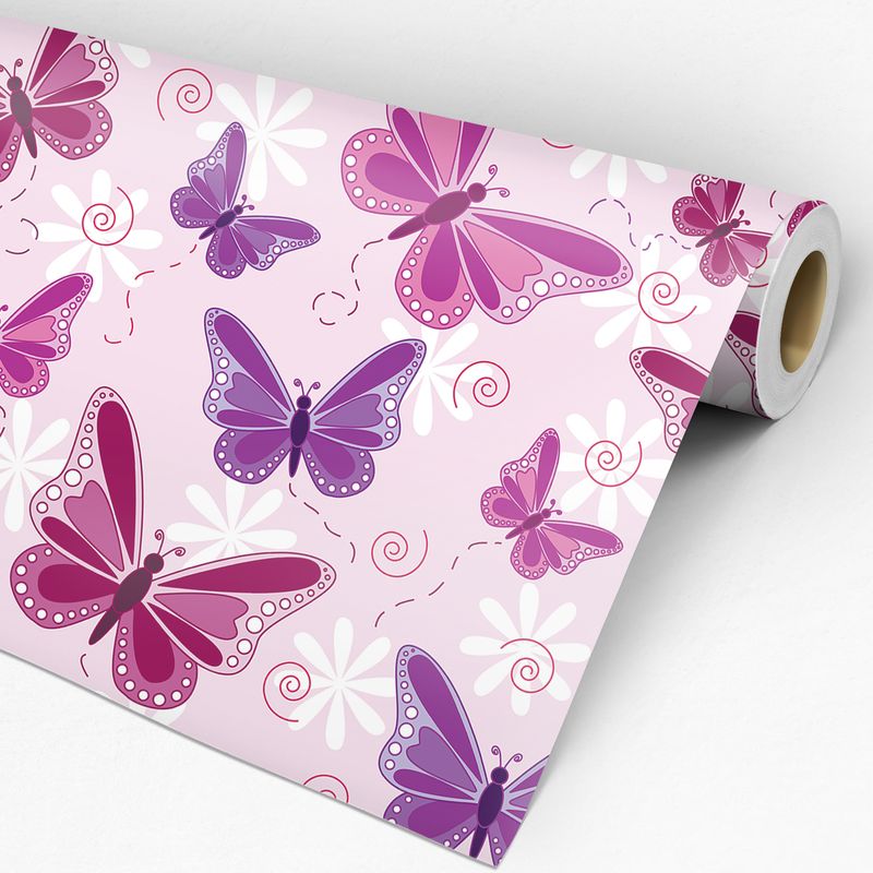 Papel de Parede Adesivo Teens Rosa e Roxo Borboletas