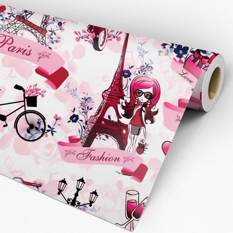 Rolo de papel de parede Adesivo Teens Rosa Paris Fashion