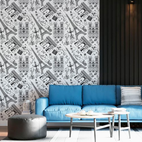 Papel de Parede Adesivo Teens Paris Pontos Turísticos - Medidas: 48 x 300 cm