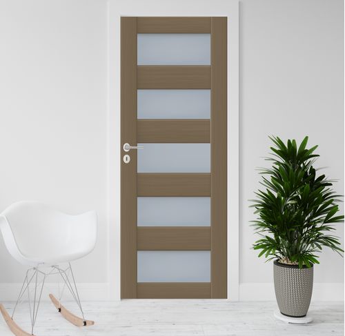 Adesivo para Porta de Madeira com Estampa Colméia de Vidros 210 x 74 cm - Cor: Marrom