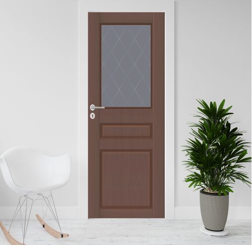 Adesivo para Porta de Madeira com Estampa Clássica e Visor 210 x 74 cm - Cor: Marrom Escuro