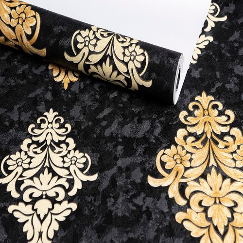 Papel de Parede Audacity Arabesco Realeza Onix e Dourado - Medidas: 10 metros x 53 cm