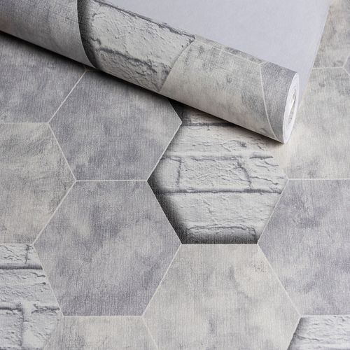 Papel de Parede Audacity Tijolo Hexagonal 3D - Medidas: 10 metros x 53 cm