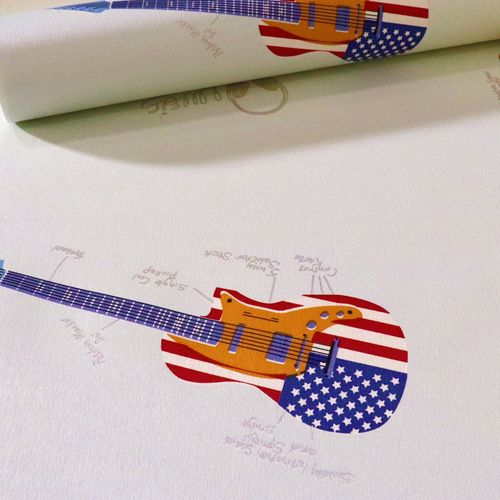 Papel de Parede Infantil Guitarra - Medidas: 10 metros x 53 cm