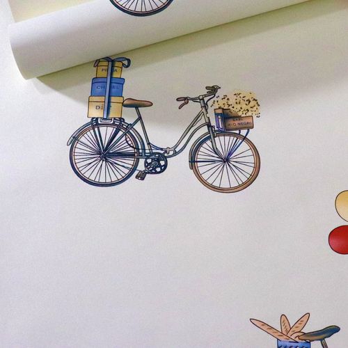 Papel de Parede Infantil Bicicleta - Medidas: 10 metros x 53 cm
