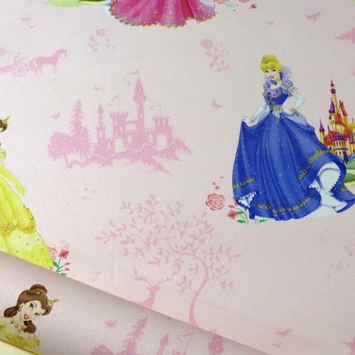Papel de Parede Infantil Princesas Rosa - Medidas: 10 metros x 53 cm