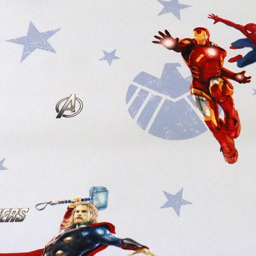 Papel de Parede Infantil Vingadores Azul - Medidas: 10 metros x 53 cm