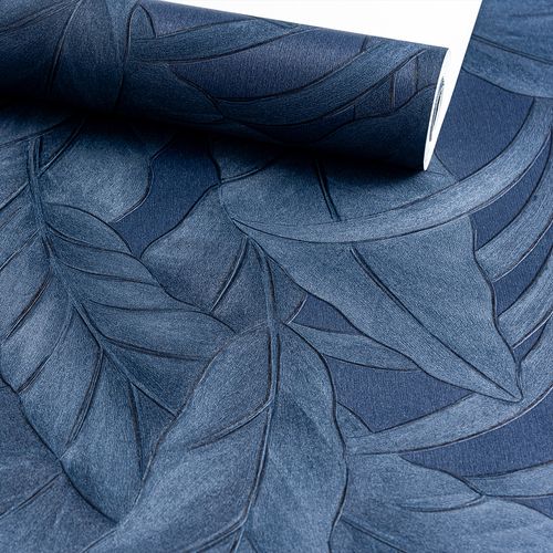 Papel de Parede Decoratto Folhas Azuis - Medidas: 10 metros x 53 cm