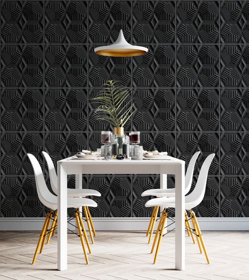 Placa 3D Decorativa Classic Autoadesiva de Poliestireno 50 x 50 cm - Modelo: Hexagonal Preta