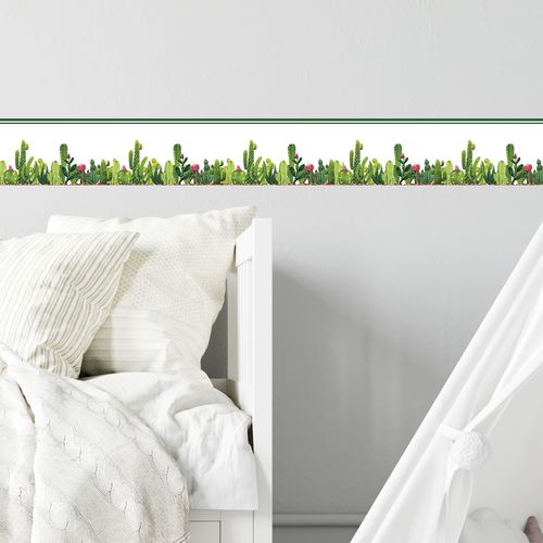 Faixa Decorativa Autoadesiva Coleção Floral 100 x 15 cm - Tema: Parede Cactos 2