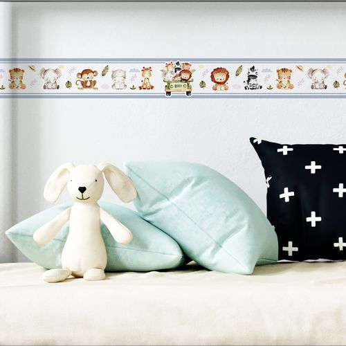 Faixa Decorativa Autoadesiva Coleção Infantil Bebê 100 x 15 cm - Tema: Safari