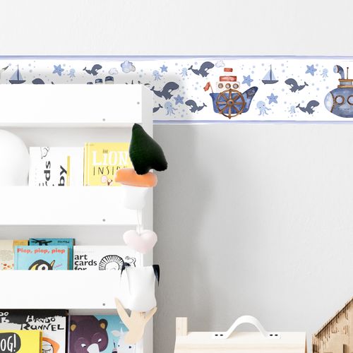 Faixa Decorativa Autoadesiva Coleção Infantil Bebê 100 x 15 cm - Tema: Barquinho