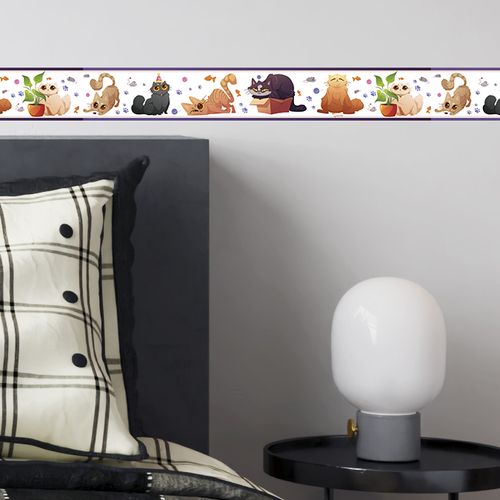 Faixa Decorativa Autoadesiva Coleção Infantil Bebê 100 x 15 cm - Tema: Gatos