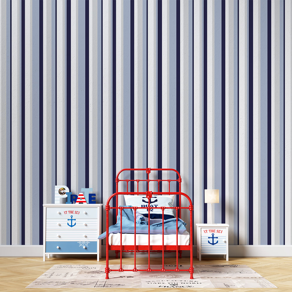 Papel de Parede Adesivo Listrado em Tons de Azul e Cinza - Medidas: 48 x  300 cm | GF Casa Decor - GF Casa Decor, image size:1000x1000