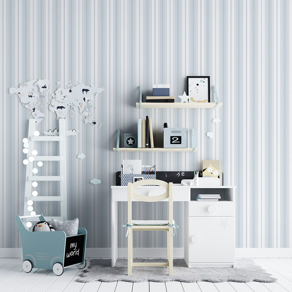 Papel de Parede Adesivo Listrado Tons Pastéis Azul e Verde - Medidas: 48 x  300 cm | GF Casa Decor - GF Casa Decor, image size:1000x1000